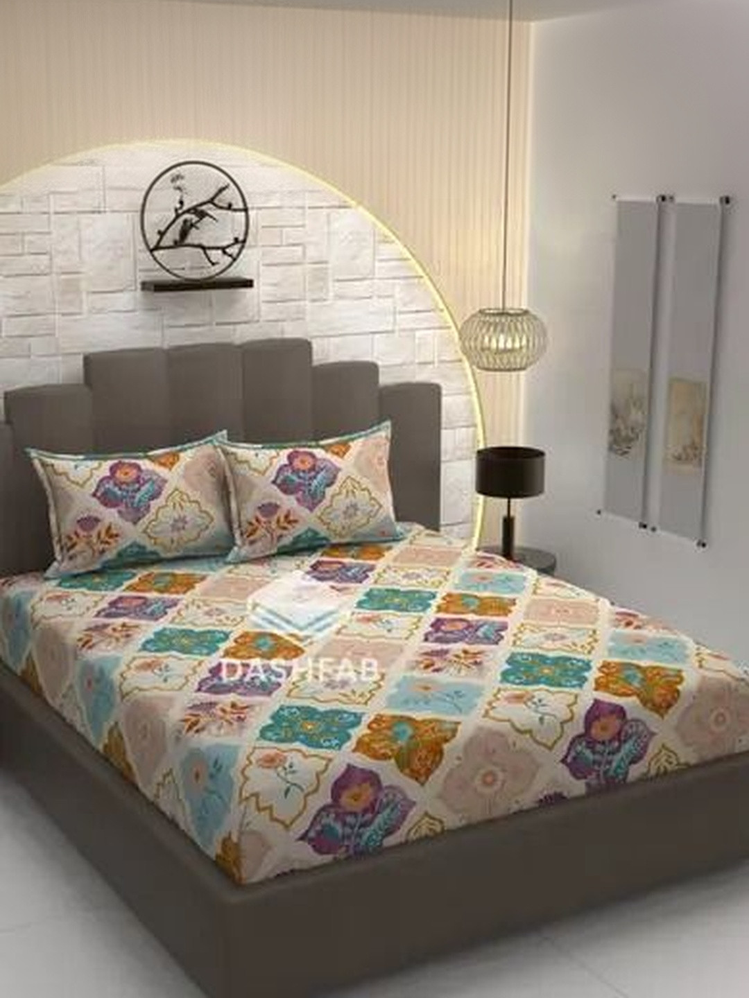 DASHFAB Multicoloured Floral King Bedsheet with 2 Pillow Covers