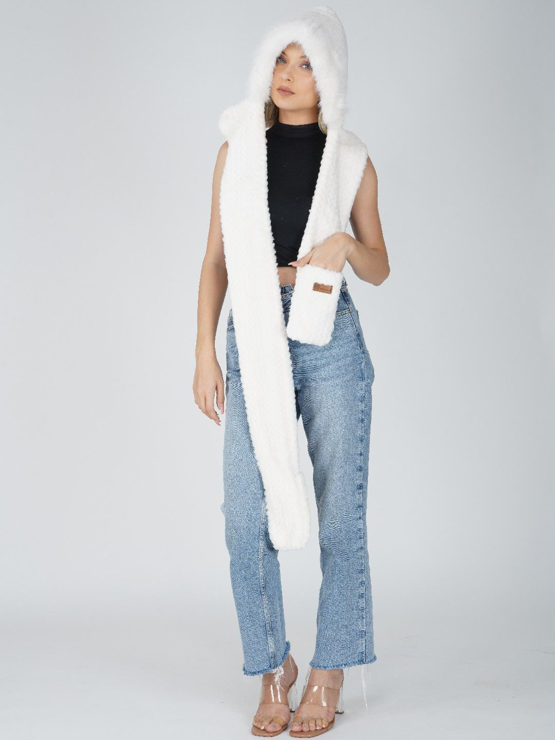 2 KOLPOL  Women Hoodie Hat Scarf Gloves Set Soft Plush Thick Woolen Warm Cap Hat