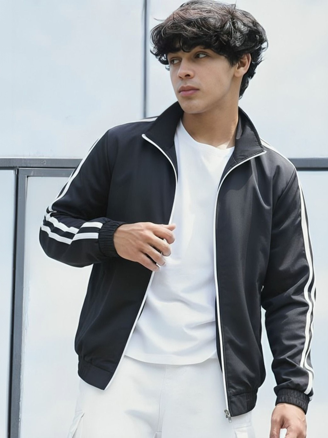 MAYKR Men Striped Windcheater Monochrome Running Sporty Jacket