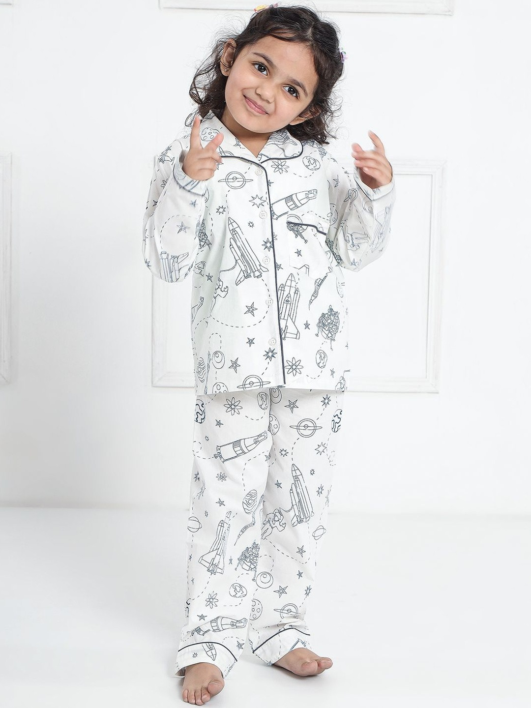 berrytree Girls Graphic Printed Pure Cotton Shirt & Pyjamas Night suit