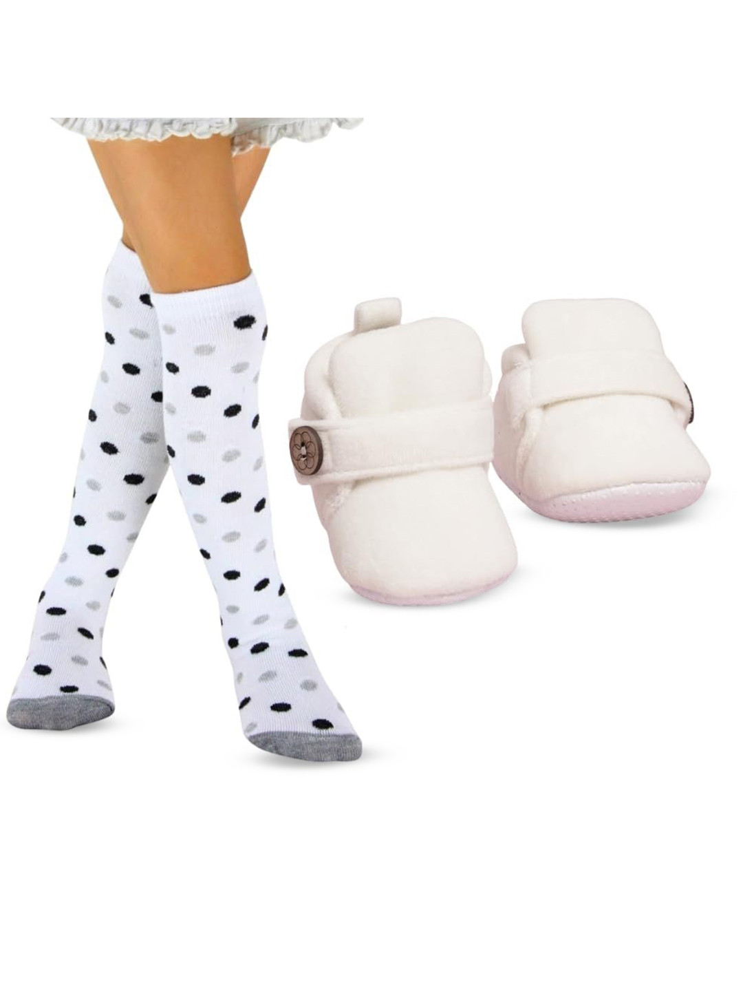 NESKA MODA Kids 6 to 12 Months 1 Pair Cotton Long Socks 1 Pair Booties