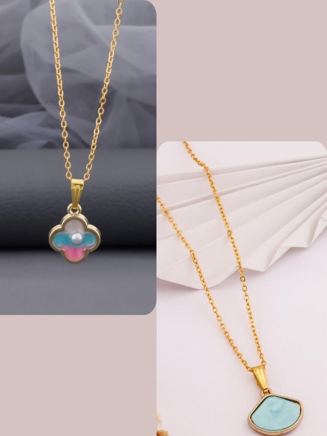 SZN Women Set Of 2 Brass Gold-Plated Necklace With Artificial Beads