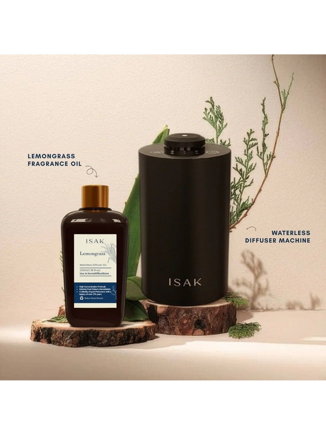 Isak Pack of 2 Waterless Diffuser Machine & Lemongrass Diffuser Oil