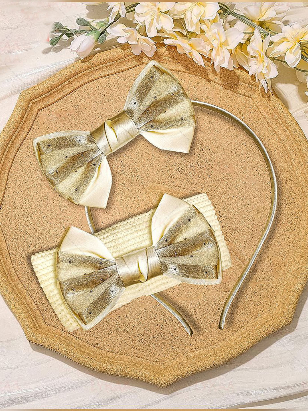 LYKAA Girls Set of 2 Satin Bow Hairband with Stretchable Headband