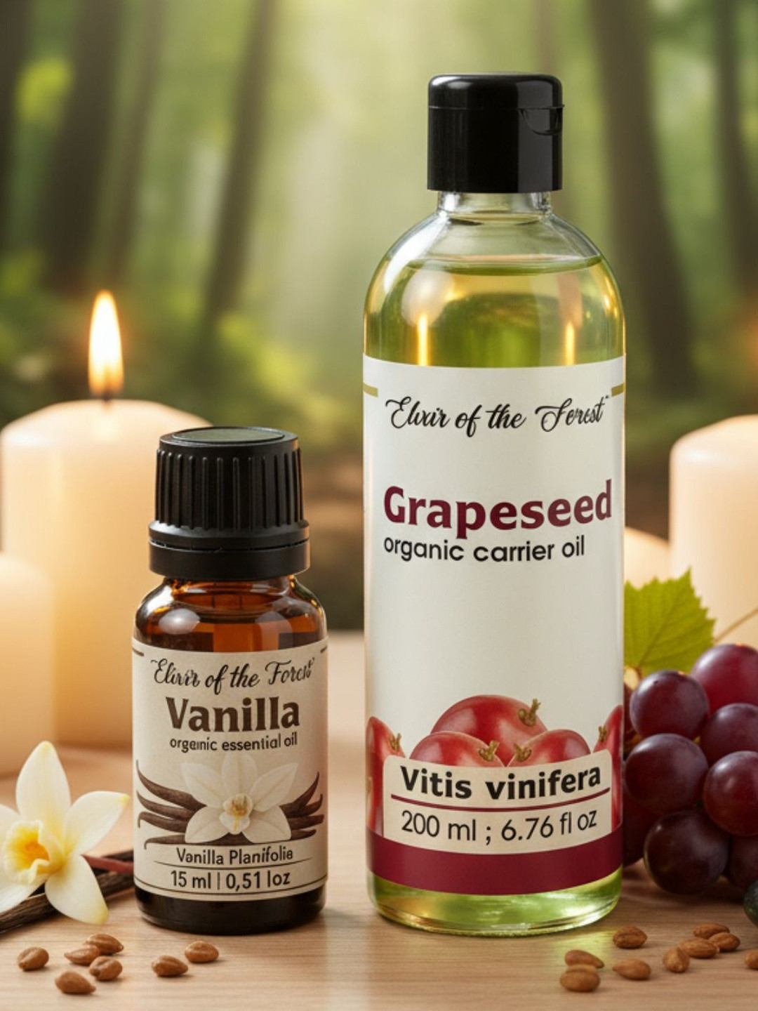 ELIXIR OF THE FOREST Set Of 2 Vanilla Essential Oil 15 ml & Grapeseed Oil - 200 ml