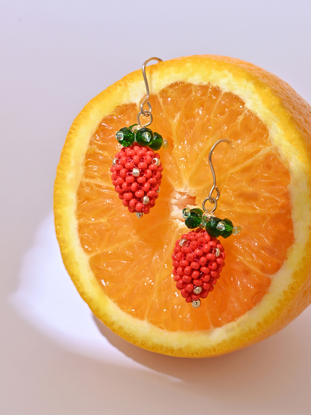 ToniQ Gold-Plated Artificial Stones Studded And Beaded Strawberry Shaped Drop Earrings
