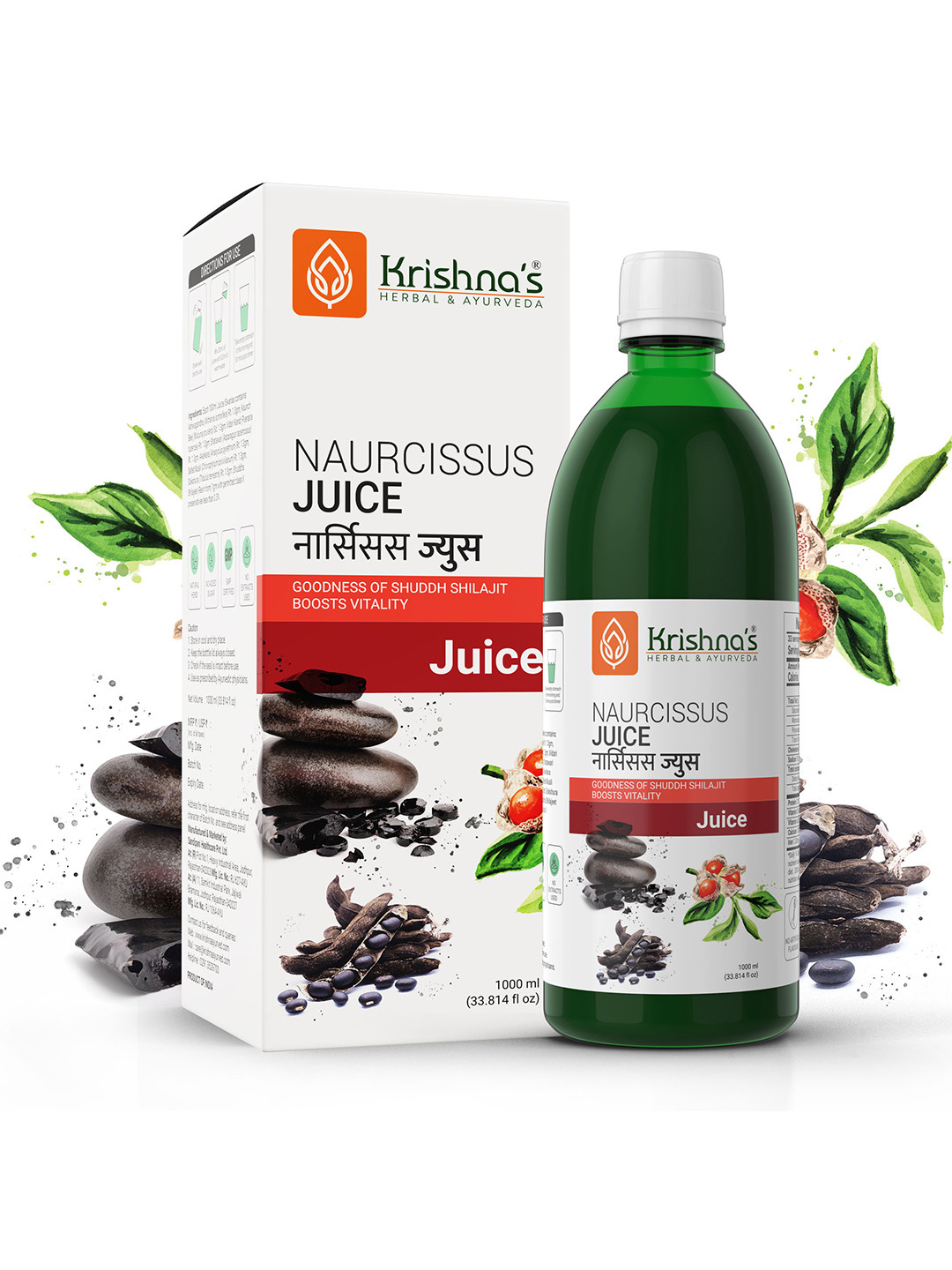 Krishna's Herbal & Ayurveda Naurcissus Juice With 7 Herbs To Boost Vigour & Vitality - 1L