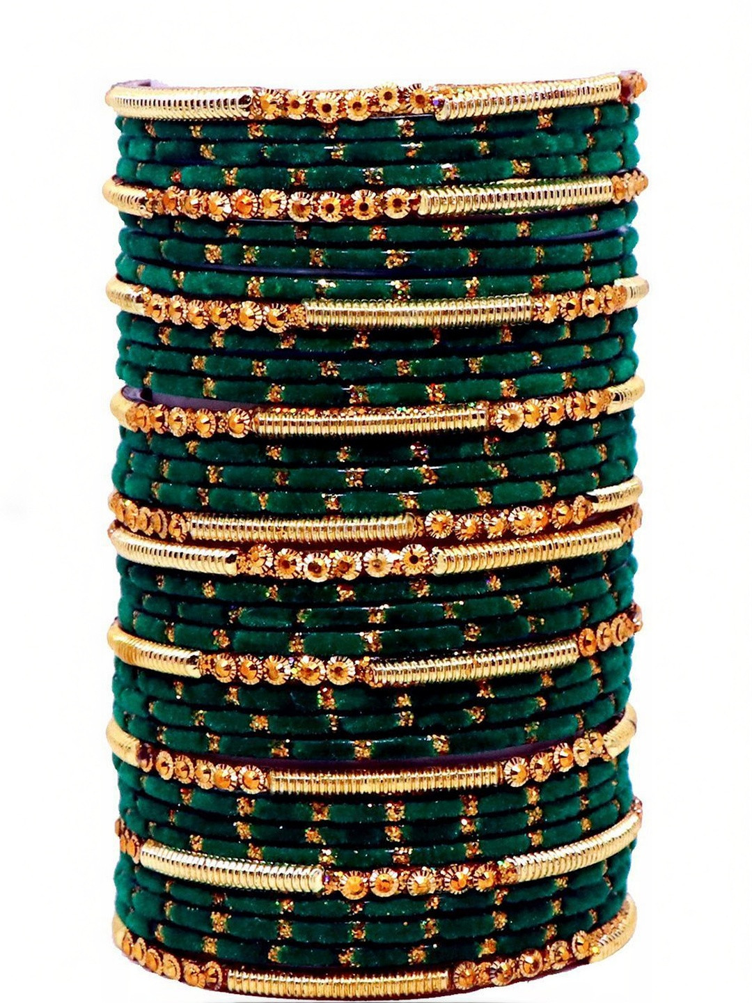 Adiba Fashion Factory Set Of 34 Gold-Plated Polka-Dot Embellished Bangles