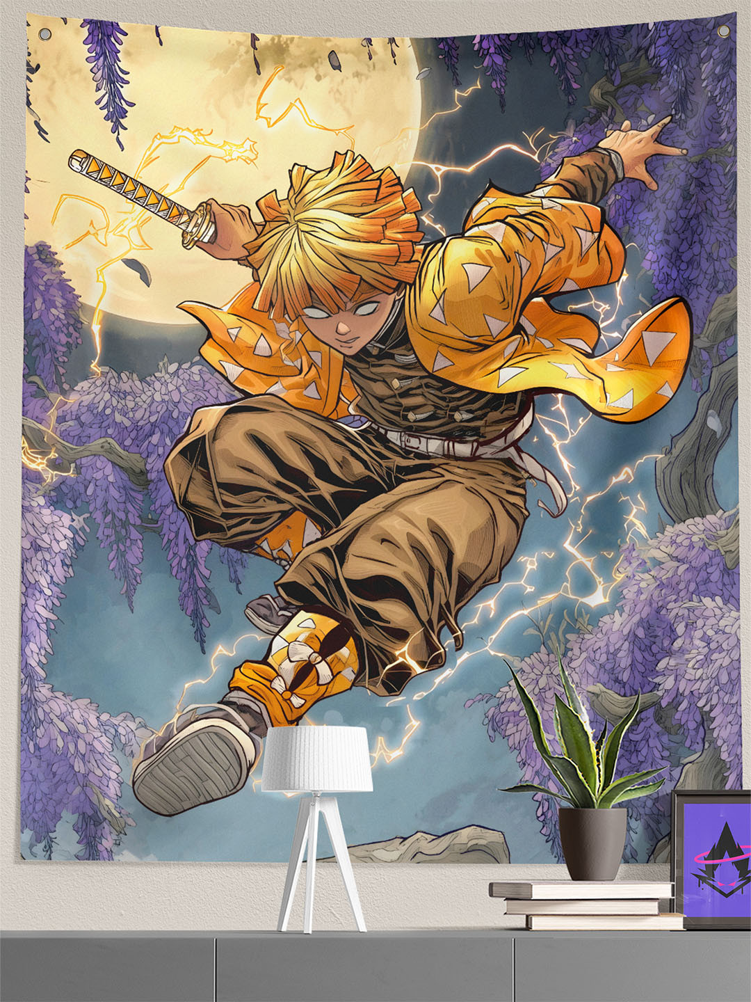COMICSENSE Blue & Beige Demon Slayer Anime Thunder Warrior Printed Wall Hanging Tapestry
