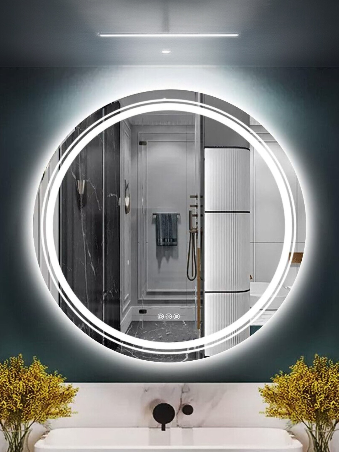 ARYAANSH White Round Glass Touch Sensor & Anti-Fog LED Wall Mirrors