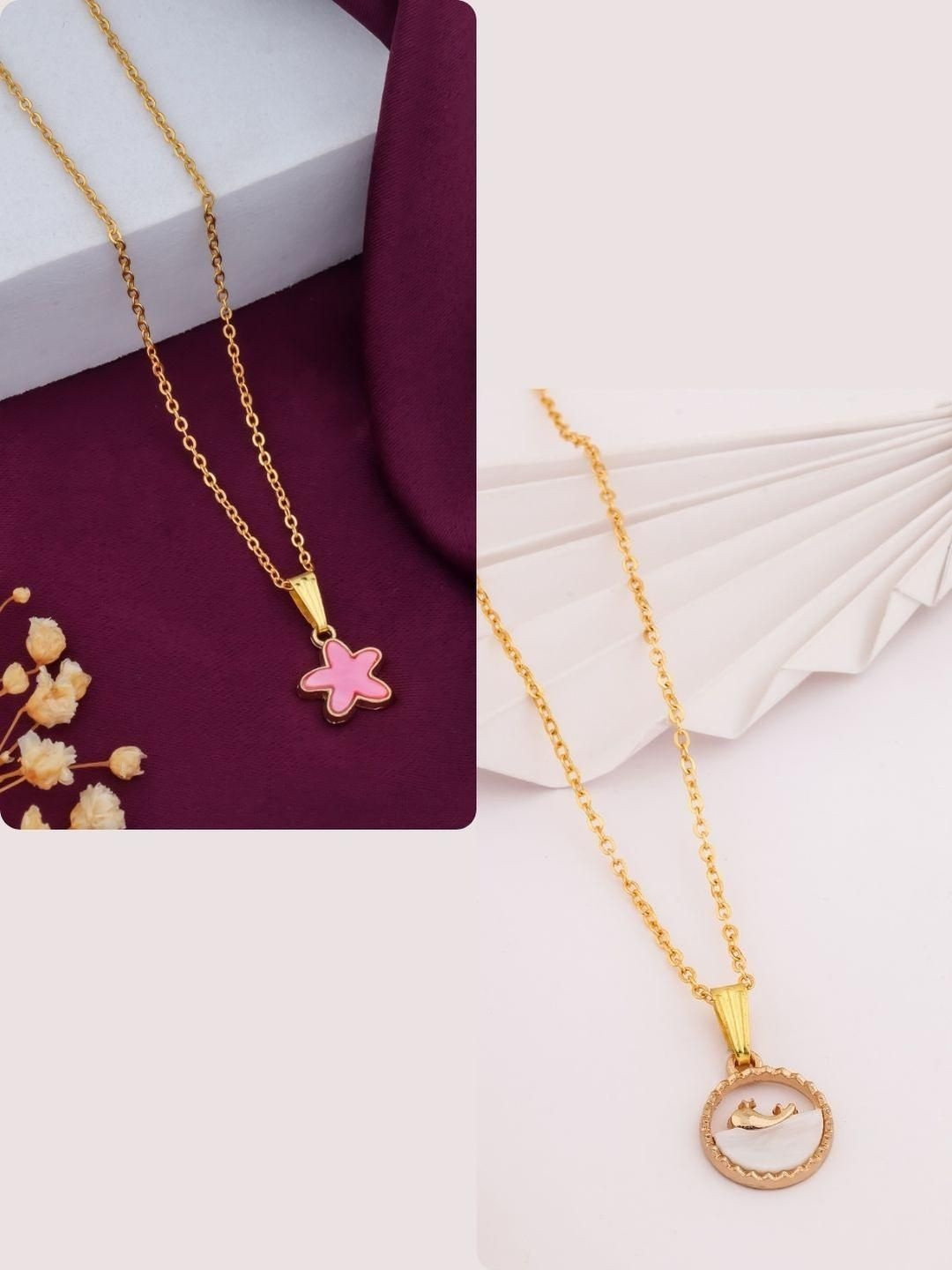 SZN Set Of 2 Gold-Plated Star Shaped Enamelled Pendants With Chains