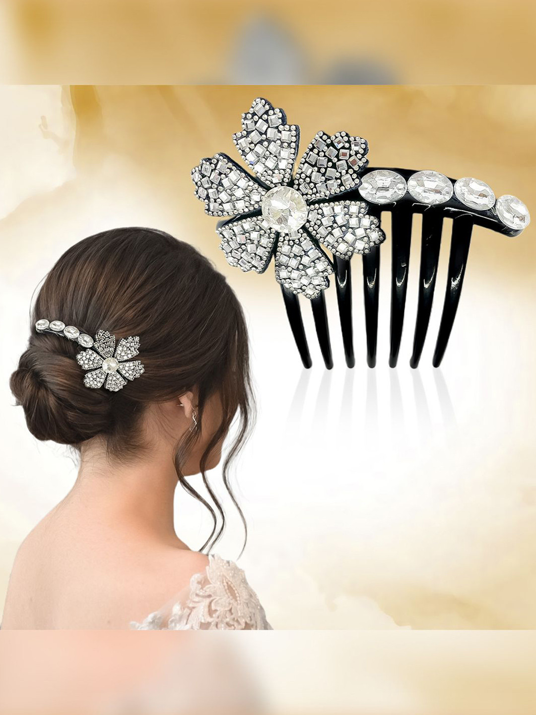 MAJESTIQUE Women Embellished Rhinestone Flower Juda Hair Comb