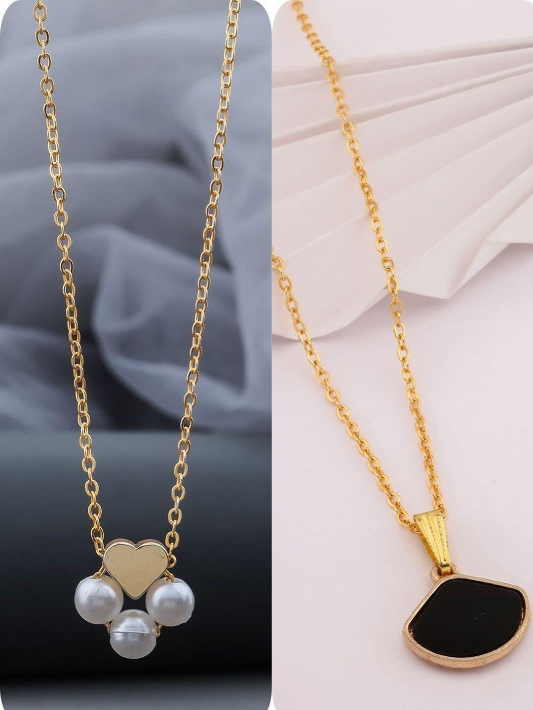 SZN Women Set of 2 Artificial Beads Minimal Design Gold-Plated Necklace