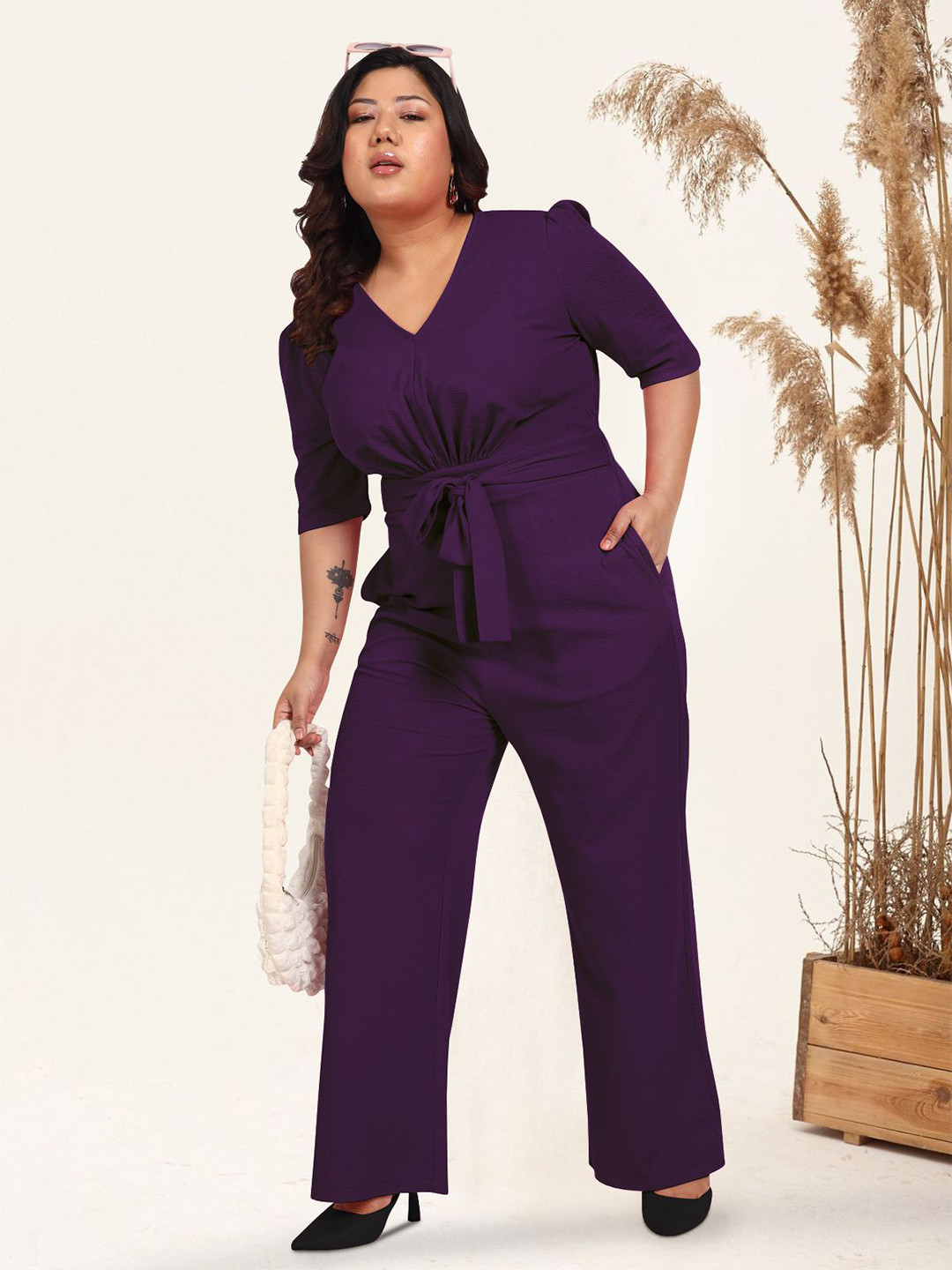 wild U Women Plus Size Waist Tie-Ups Basic Jumpsuit