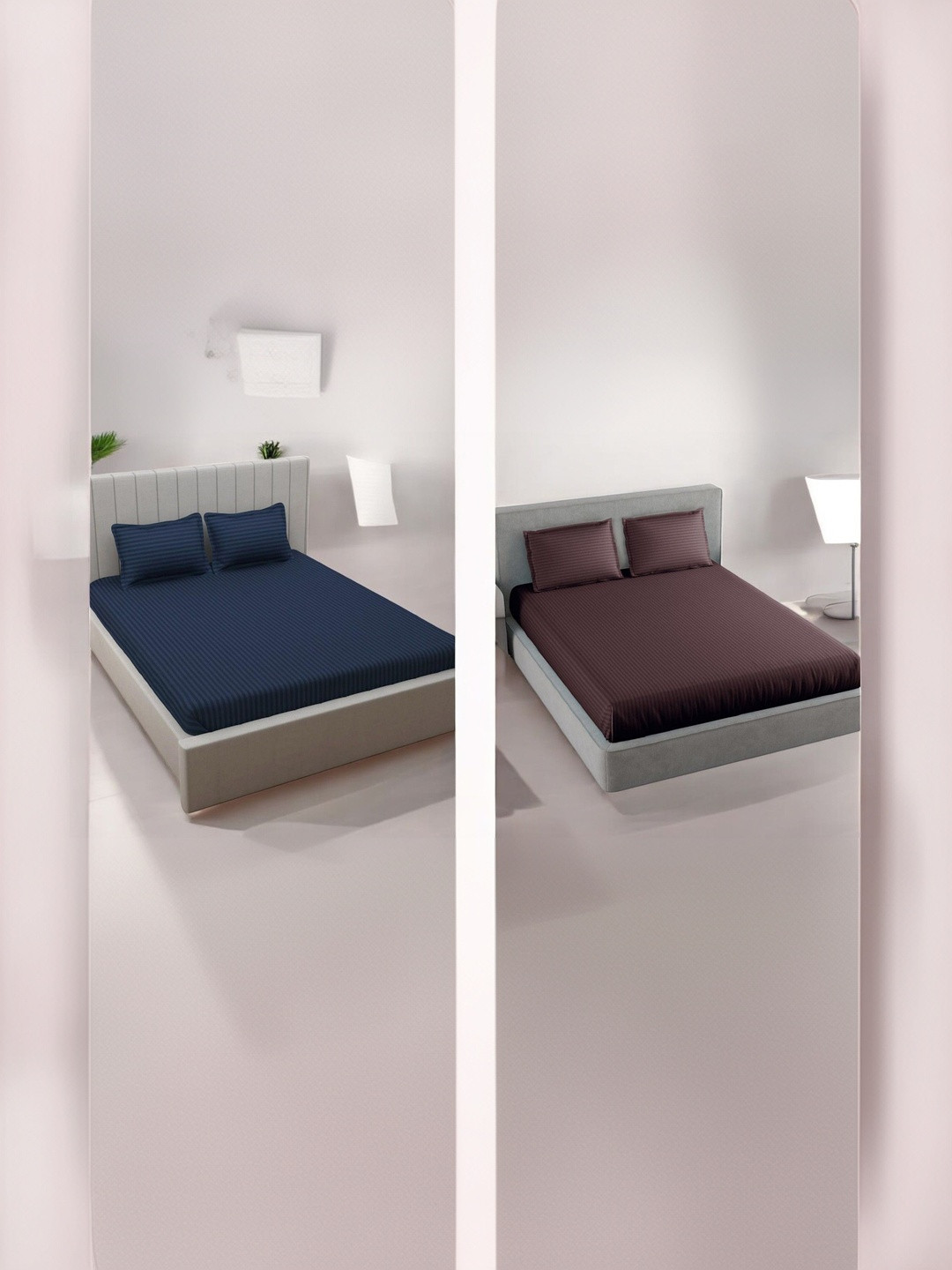 Homybees Pack Of 2 Striped 220 TC Bedsheet With 2 Pillow Covers