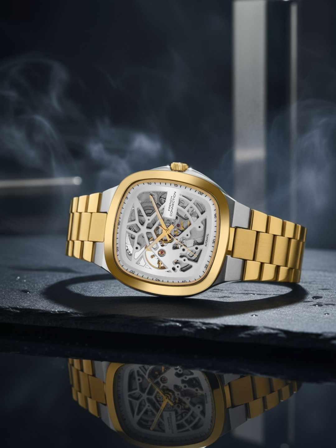 French Connection Men Corevoir Skeleton Dial & Stainless Steel Bracelet Style Watch