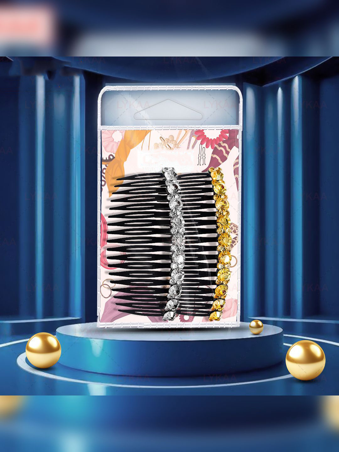 LYKAA Girls Set of 2 Embellished Rhinestone Crystal Hair Combs