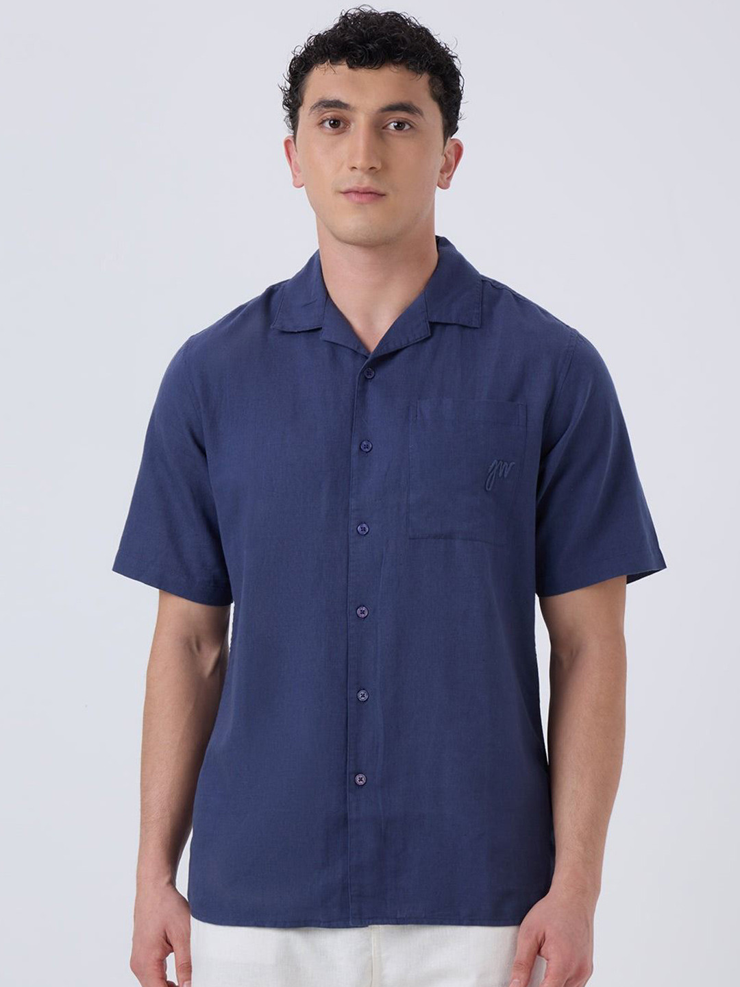 JOHN WATSON Santorini Men Classic Cuban Collar Short Sleeve Casual Shirt