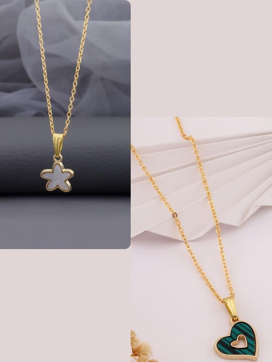 SZN Elegent Set Of 2 Gold-Plated Star Shaped Enamelled Pendants With Chains