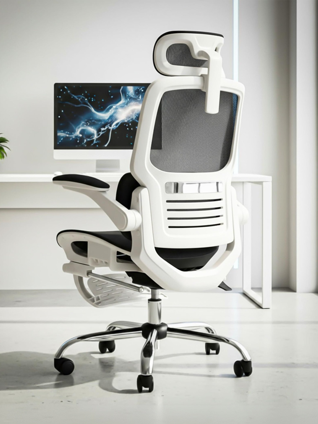 DROGO Black & White Ergonex Ergonomic Study Folding Chair