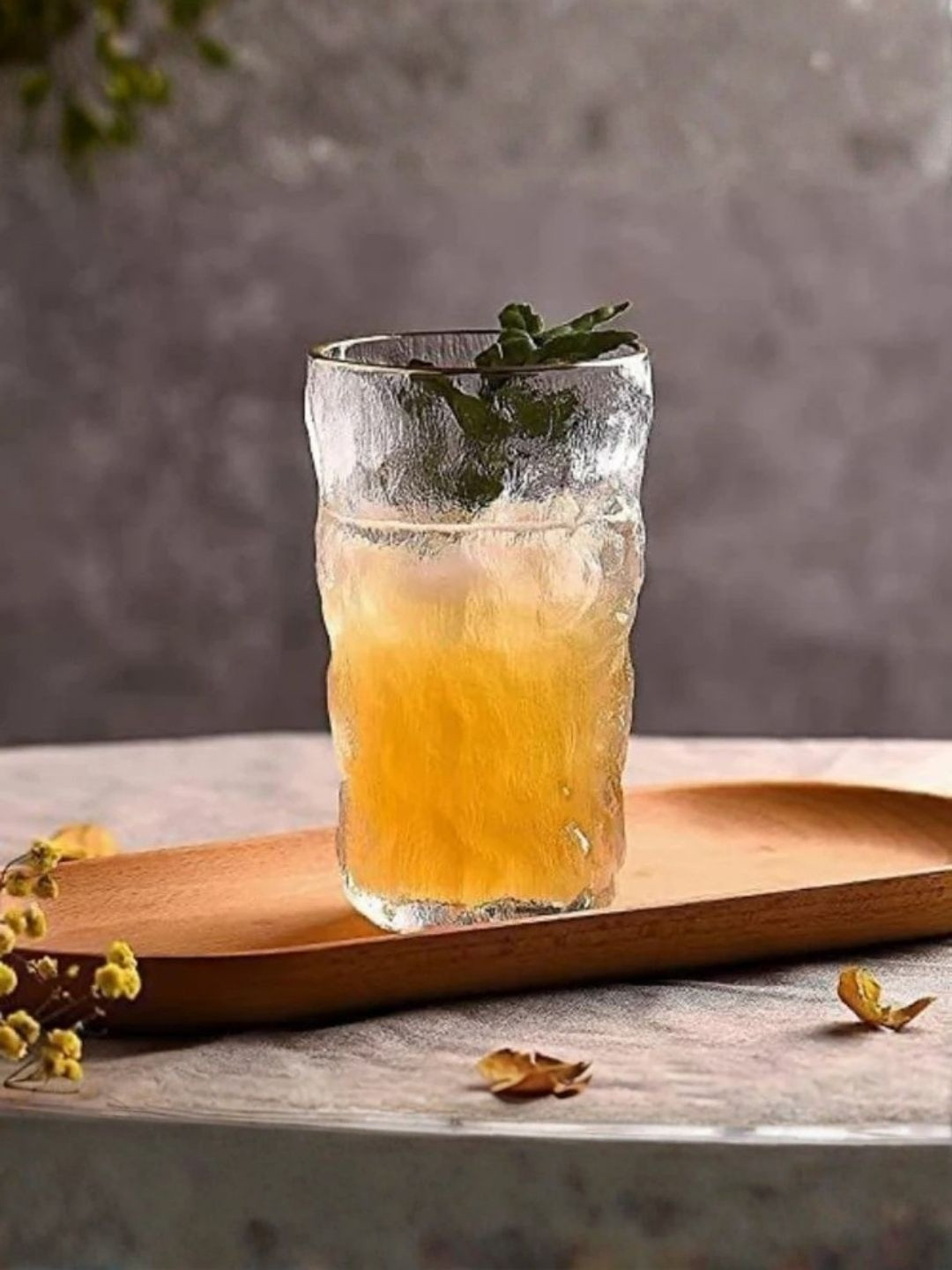 SMOKEY COCKTAIL Set Of 6 Glacier Tall Glass With Gold Rim