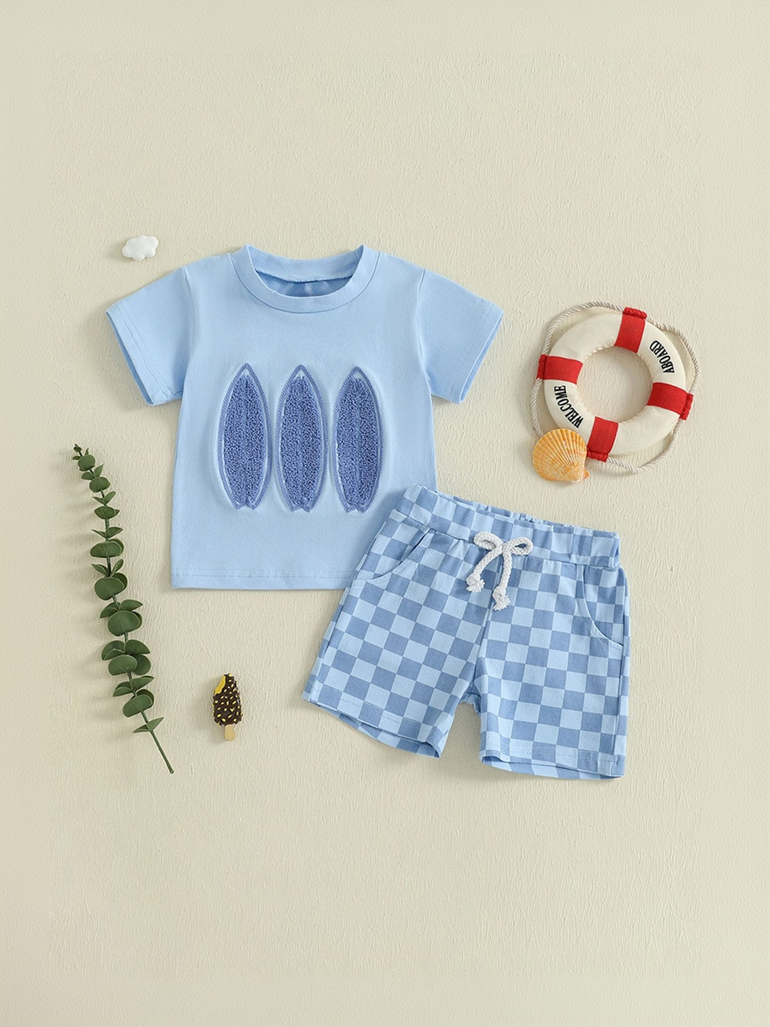 LULU & SKY Boys Checkered T-shirt With Shorts