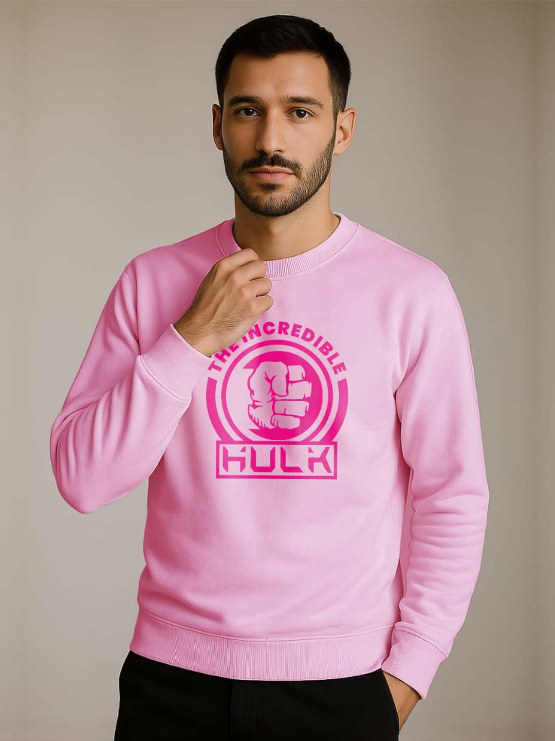 Organic Chics Men Hulk Printed Round Neck Full Sleeves Sweatshirt