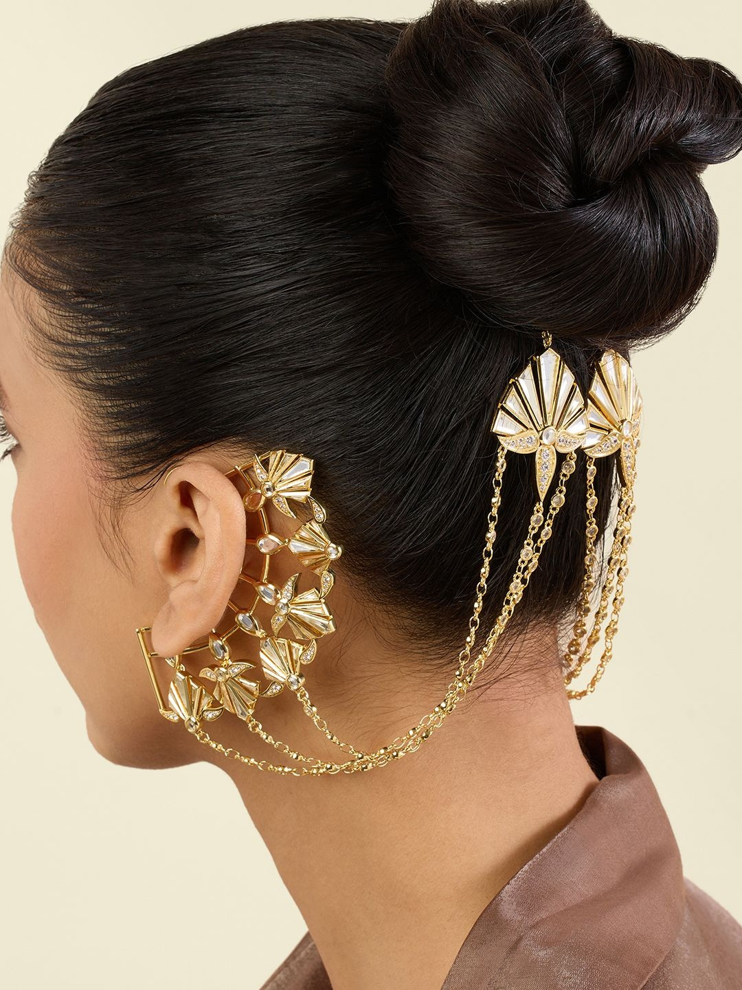 Isharya 18 KT Gold-Plated Crystal Zirconia Contemporary Maravilha Ear Cuff & Ear Chains