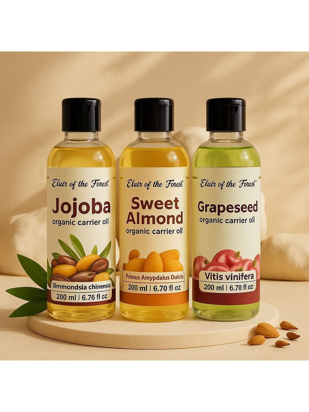 ELIXIR OF THE FOREST Set Of 3 Jojoba, Sweet Almond & Grapeseed Oil - 200 ml Each