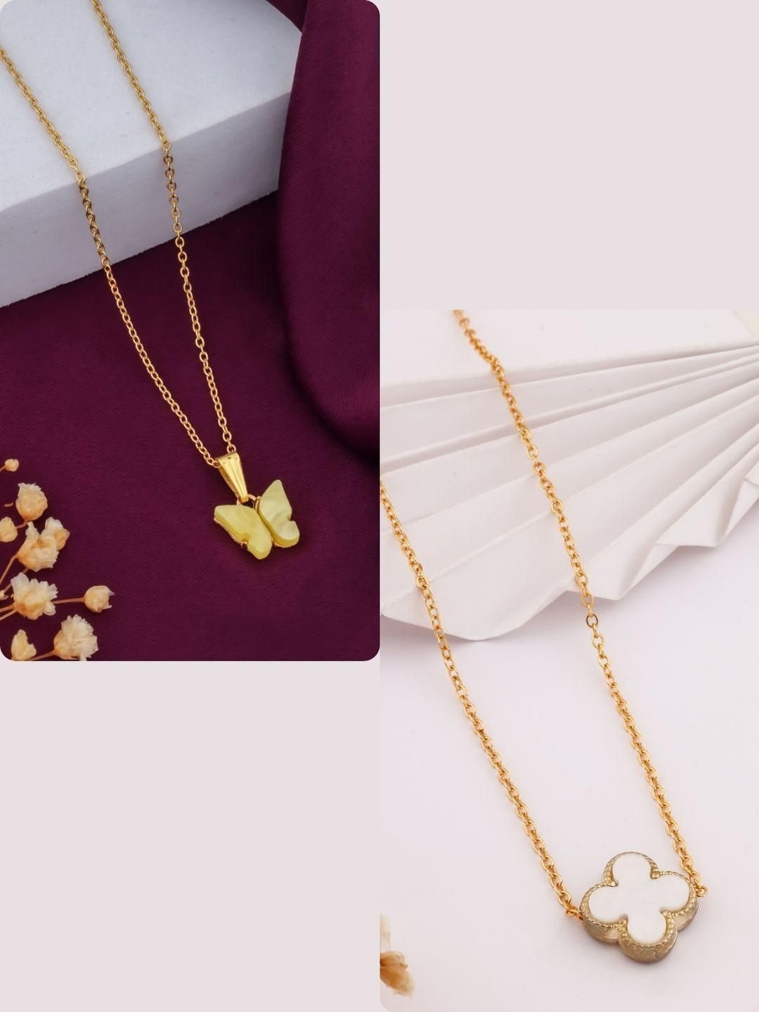 SZN Set Of 2 Gold-Plated Floral Enamelled Chains