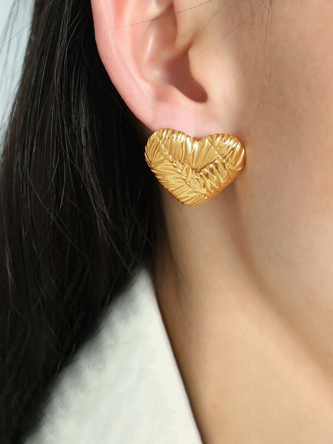 Jewels Galaxy Drop Stainless Steel Gold-Plated Heart Shaped Earrings