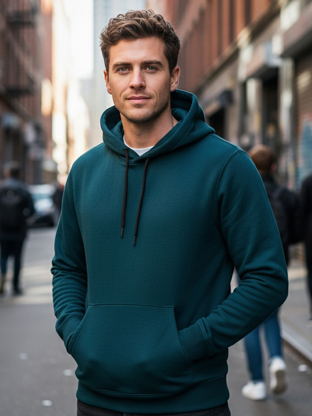 OAKWYN Men Solid Hooded Pullover Sweatshirt