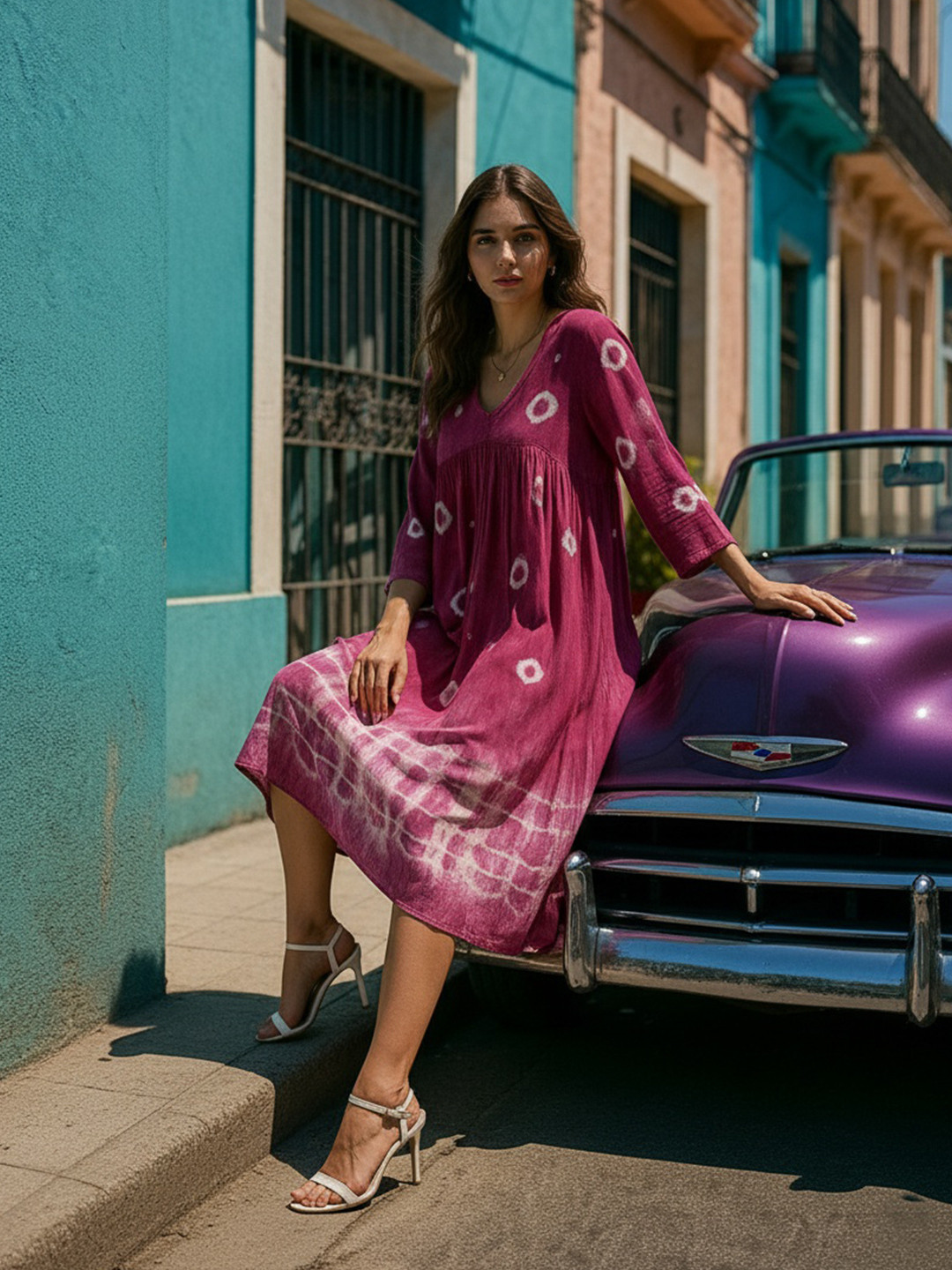 Maaesa Tie Rayon And Dye Viscose Above Knee Fit Flare Dress