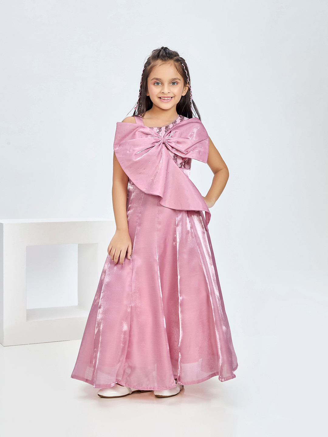 Peppermint Girls Asymmetric Neck Embellished Gown Maxi Dress