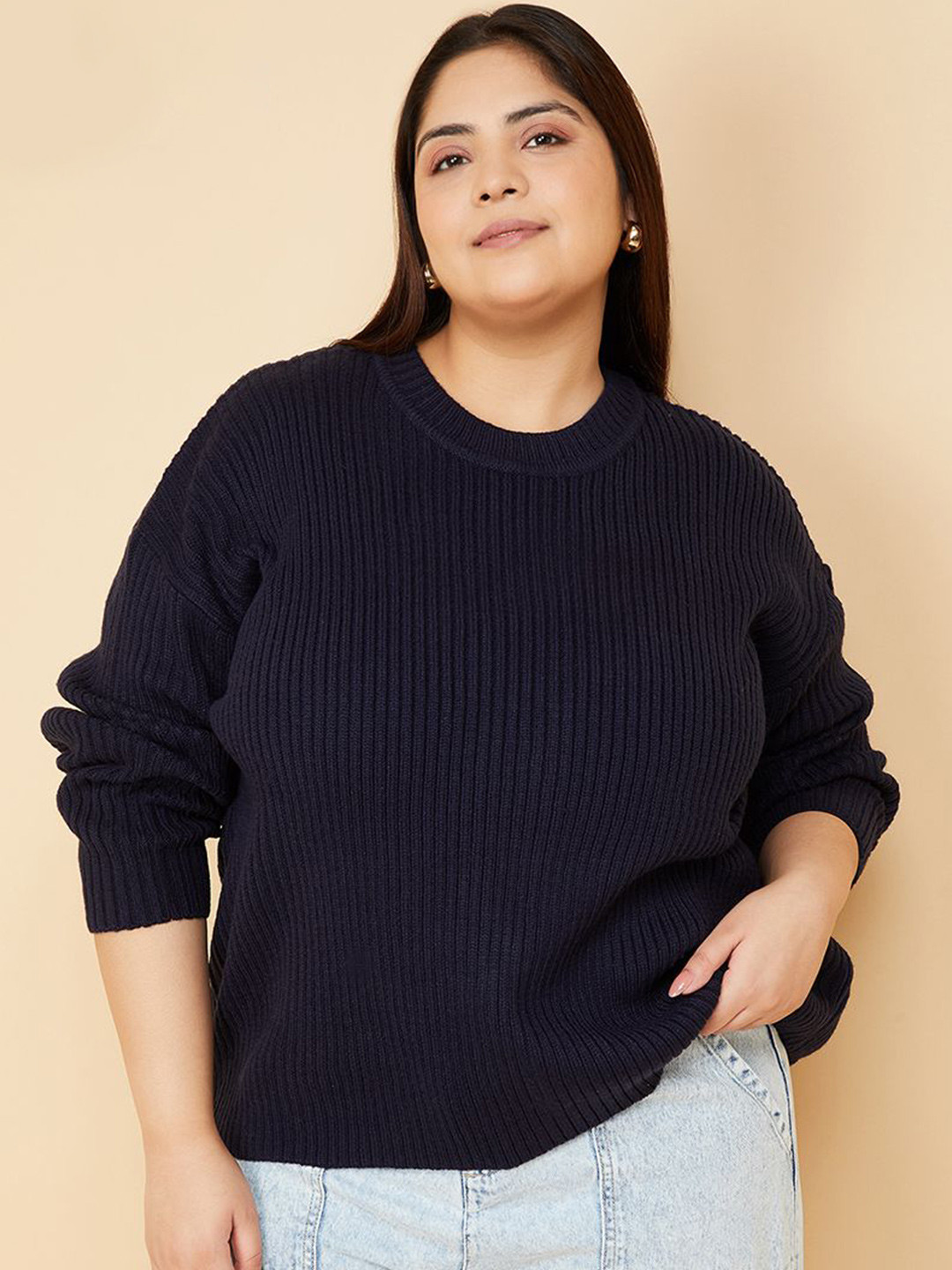 max Women Plus Size Ribbed Pullover Sweaters