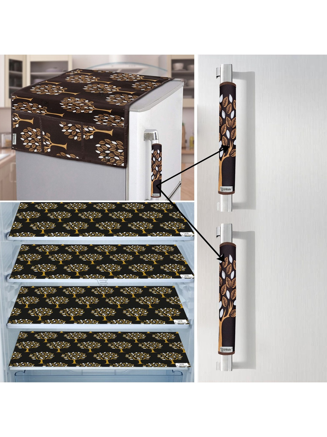 E-Retailer 7 Pieces Set Of 1 Refrigerator Top Cover 2 Fridge Handle Cover & 4 Fridge Mats