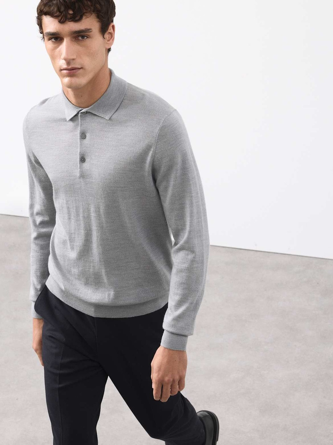 Marks & Spencer Men Pure Extra Fine Merino Wool Polo Collar Woollen T-shirt