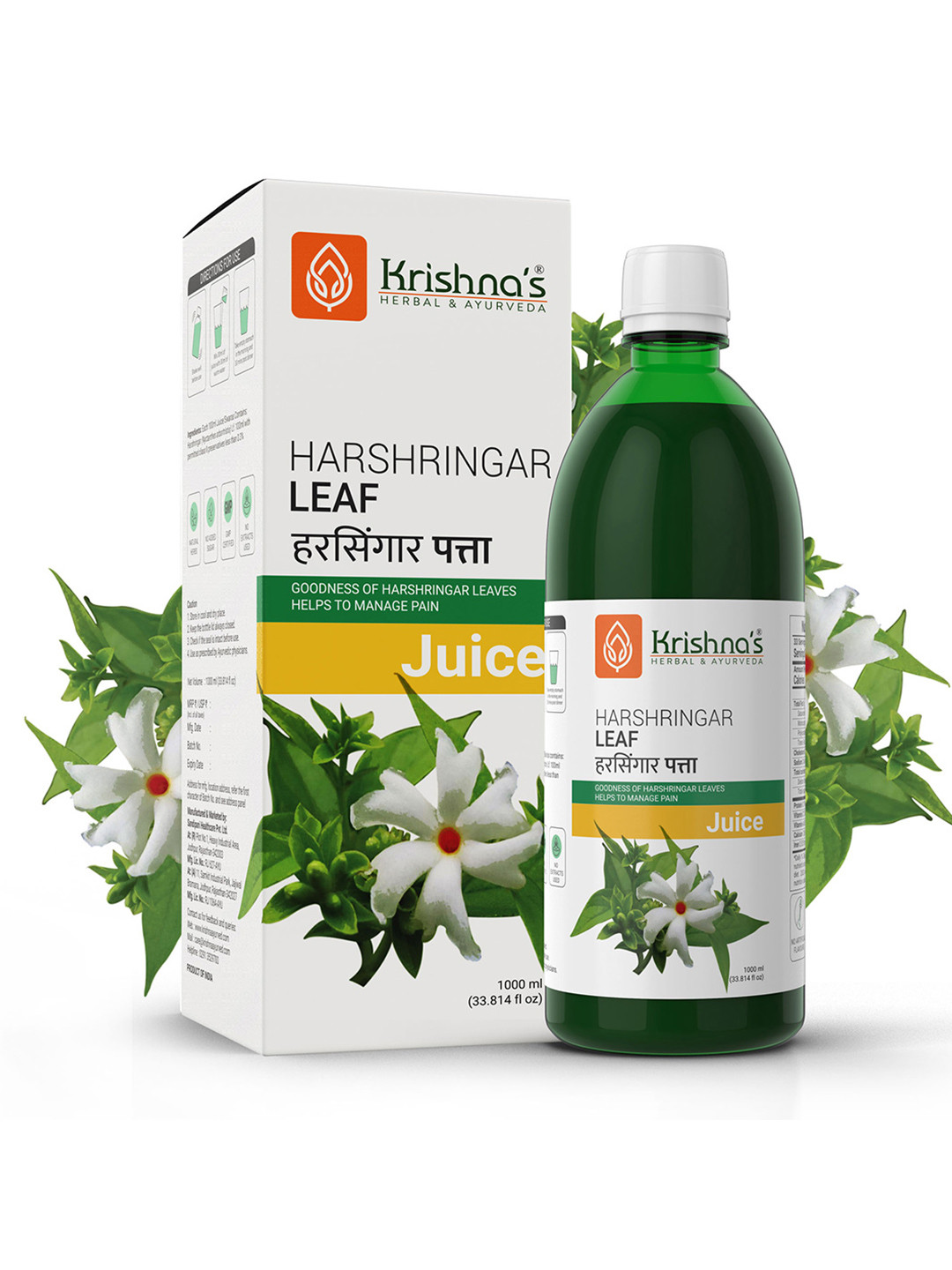 Krishna's Herbal & Ayurveda Harshringar Leaf Juice To Support Skin Health - 1L