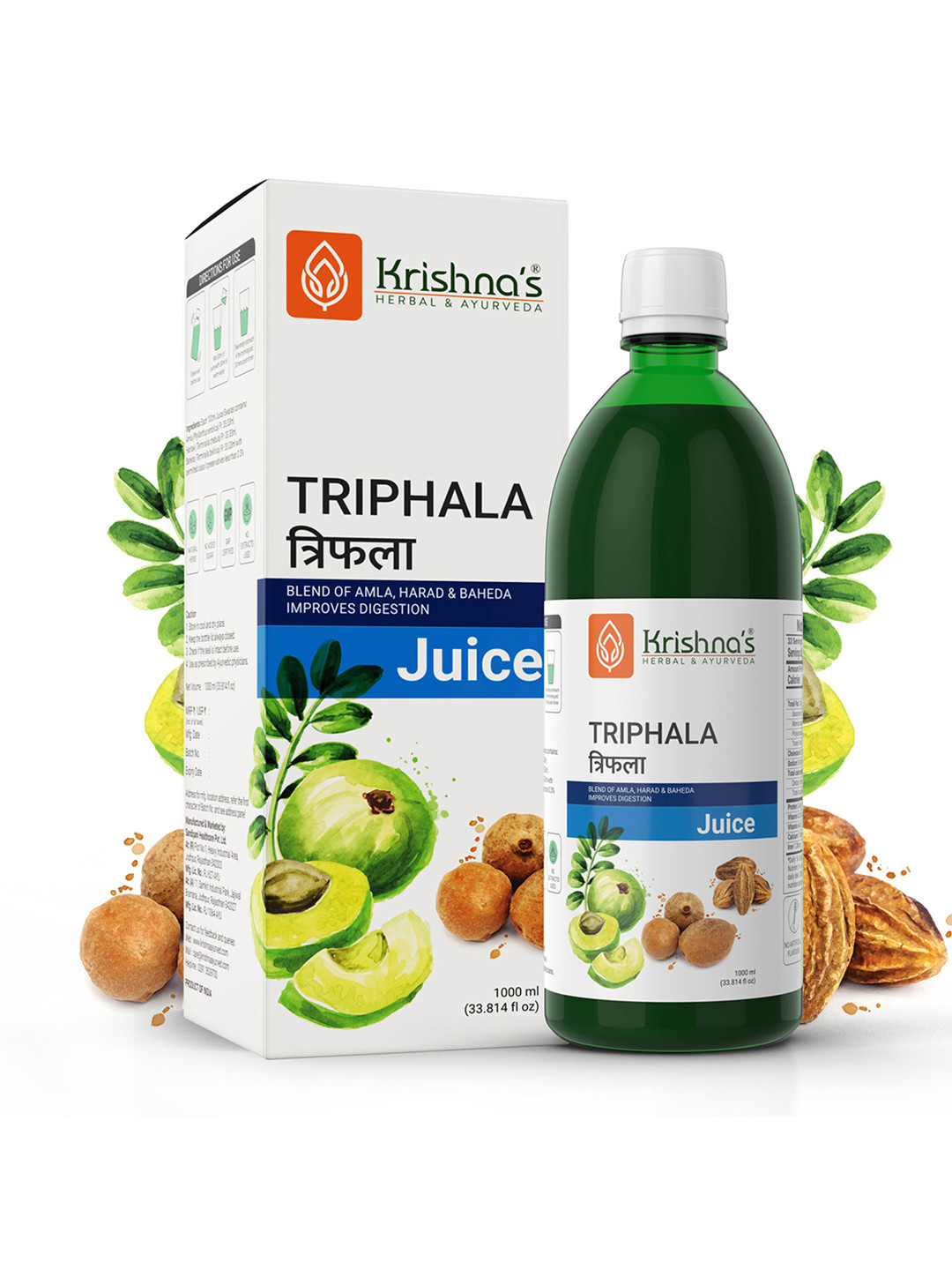 Krishna's Herbal & Ayurveda Triphala Powerful Herbs Juice To Improve Gut Health - 1L