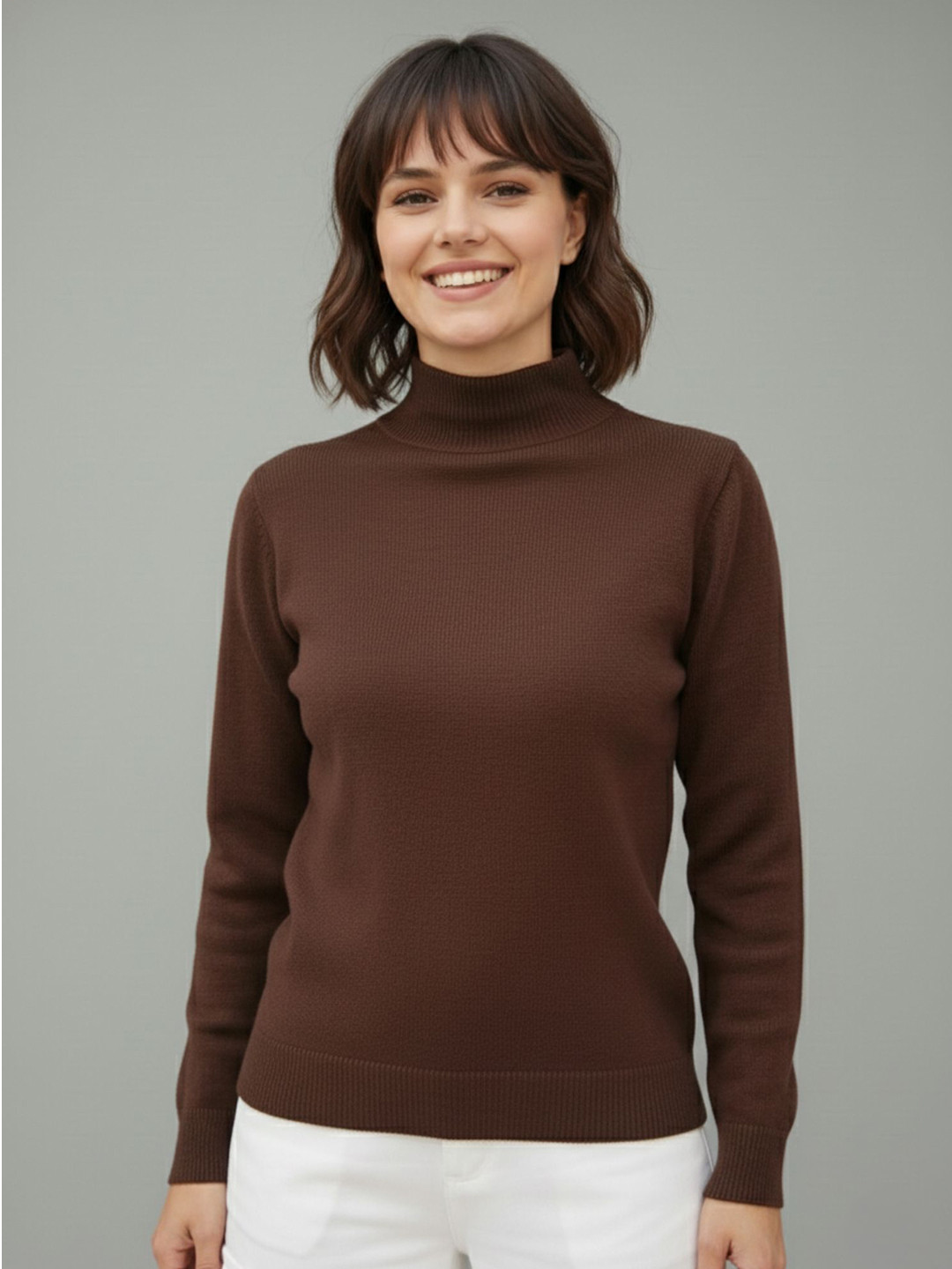 SANDPIPER Women Solid Turtle Neck Long Sleeves Woollen Pullover Sweaters
