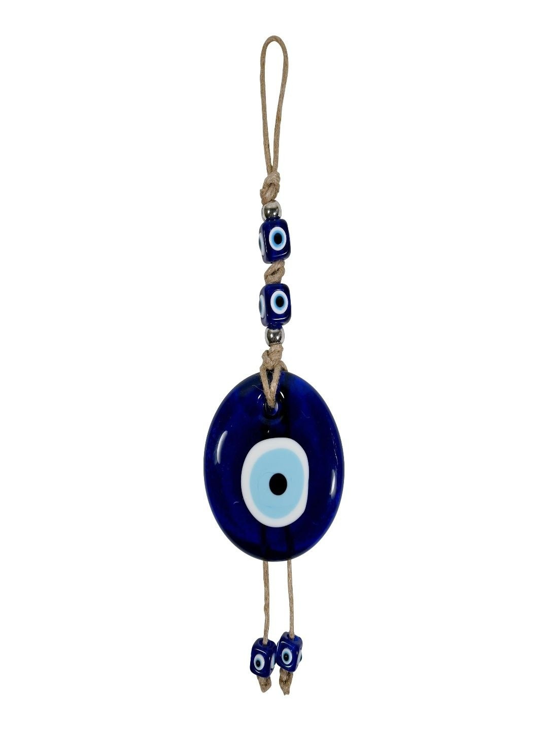 LINENSUTRA Blue & White Textured Evil Eye Glass Wall Hangings