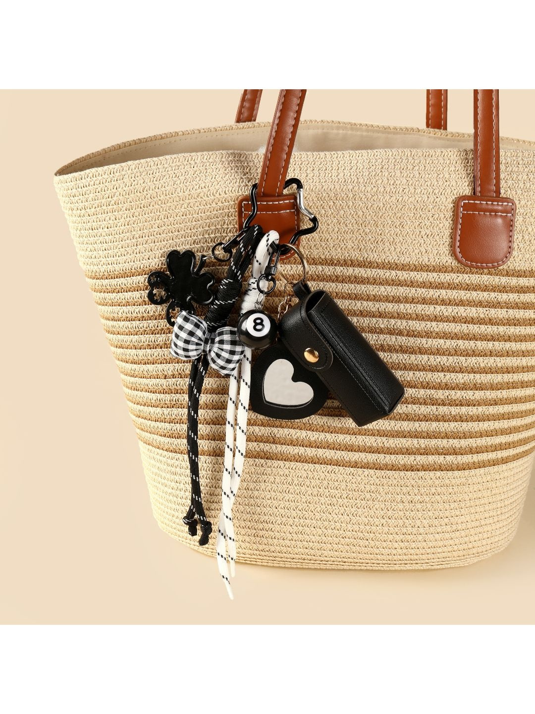 SALTY Black Gingham Bow Lipstick Case Bag Charm