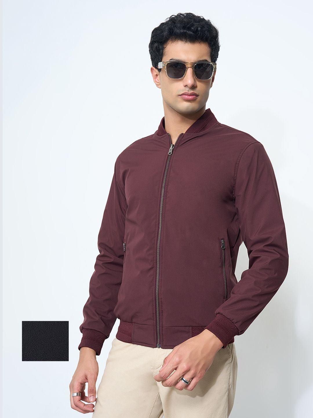 Peregrine by Pantaloons Men Reversible Mandarin Collar Bomber Jacket