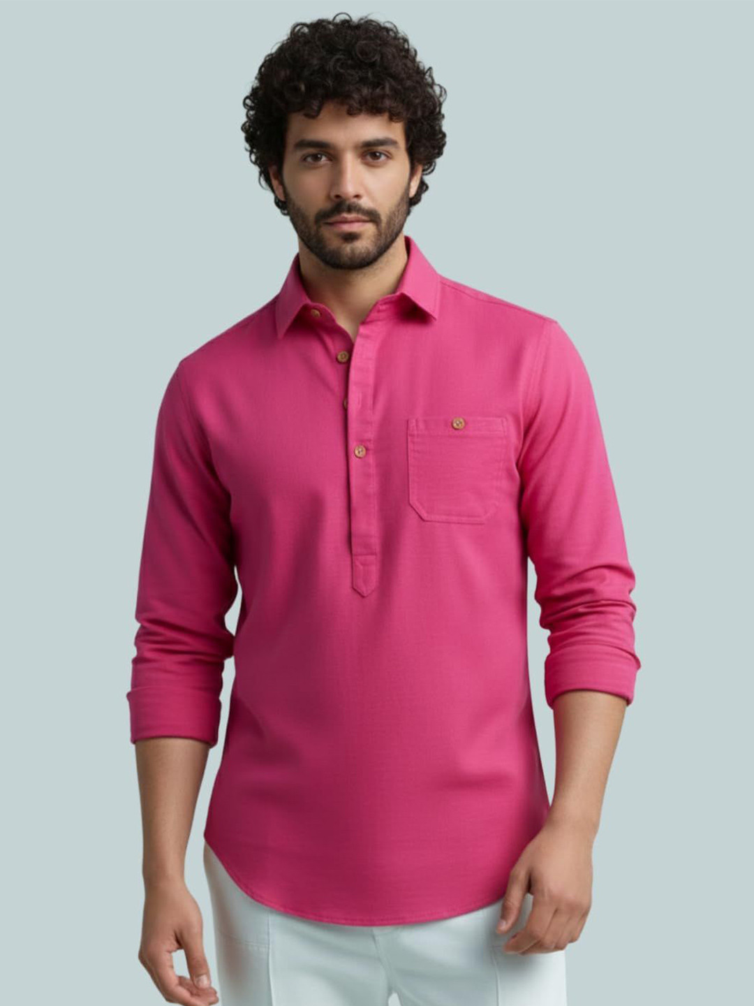 Vida Loca Solid Shirt Collar Short Straight Kurta