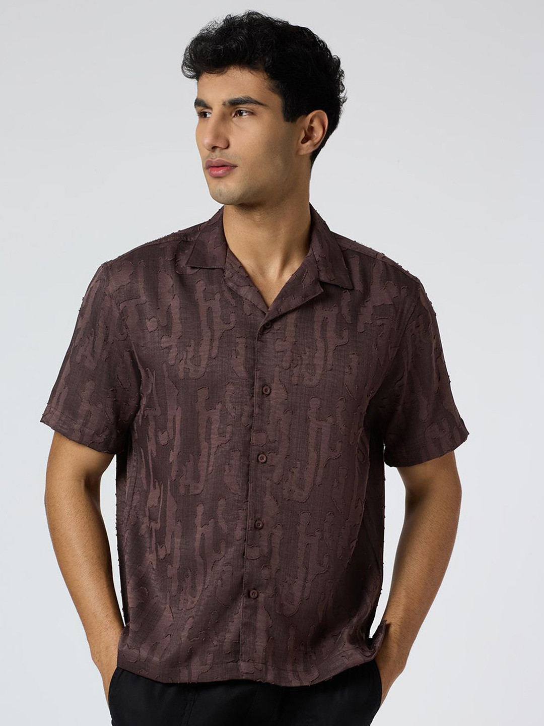 JOHN WATSON Fossil Men Textured Classic Regular Fit Cotton Shirt