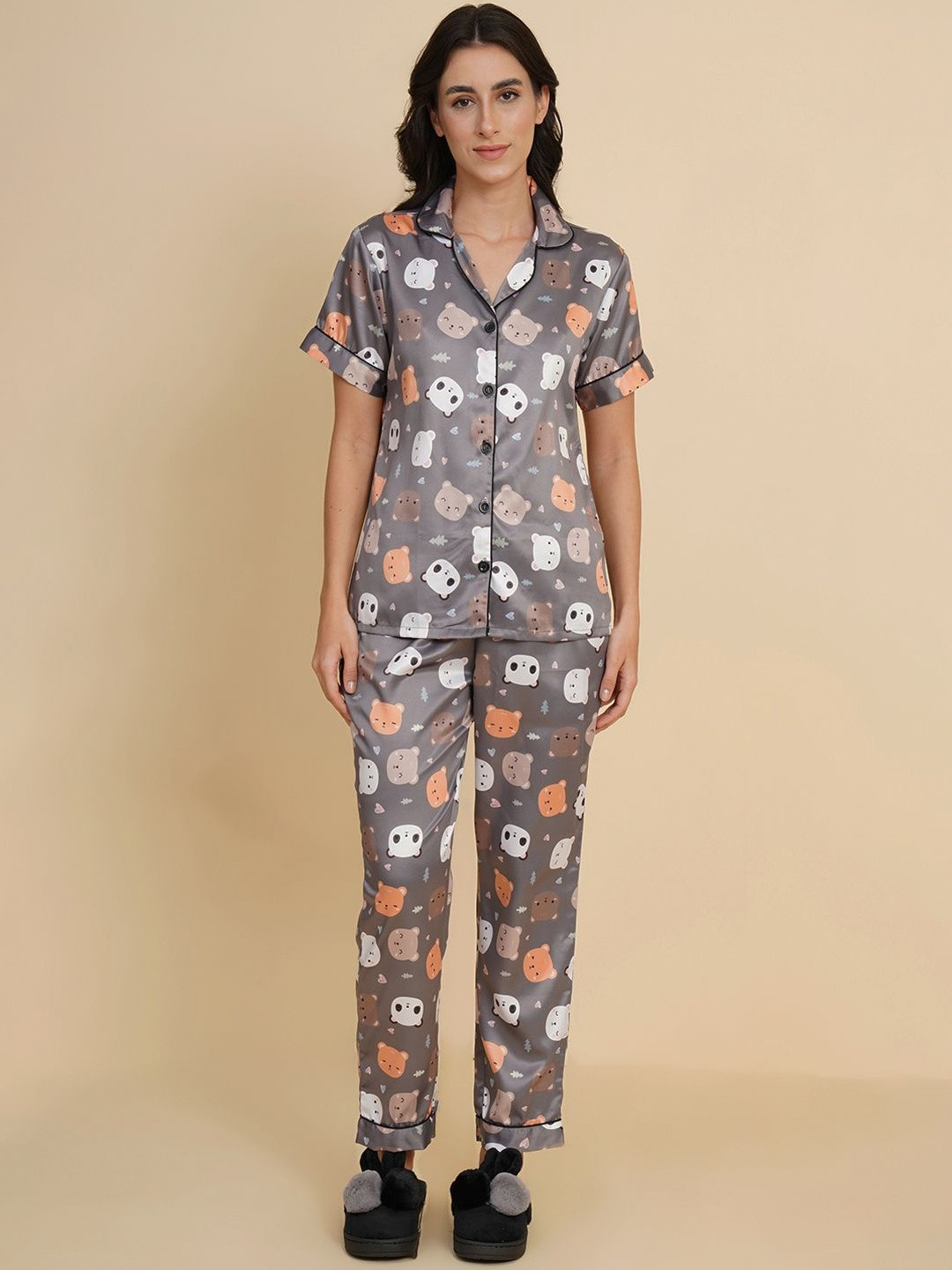 CORSICA Panda Printed Satin Night Suit