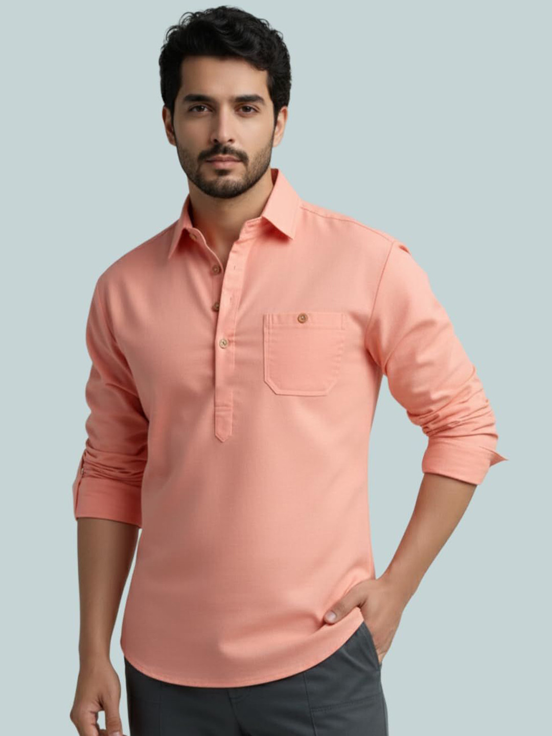 Vida Loca Men Cotton Blend Short Straight Kurta