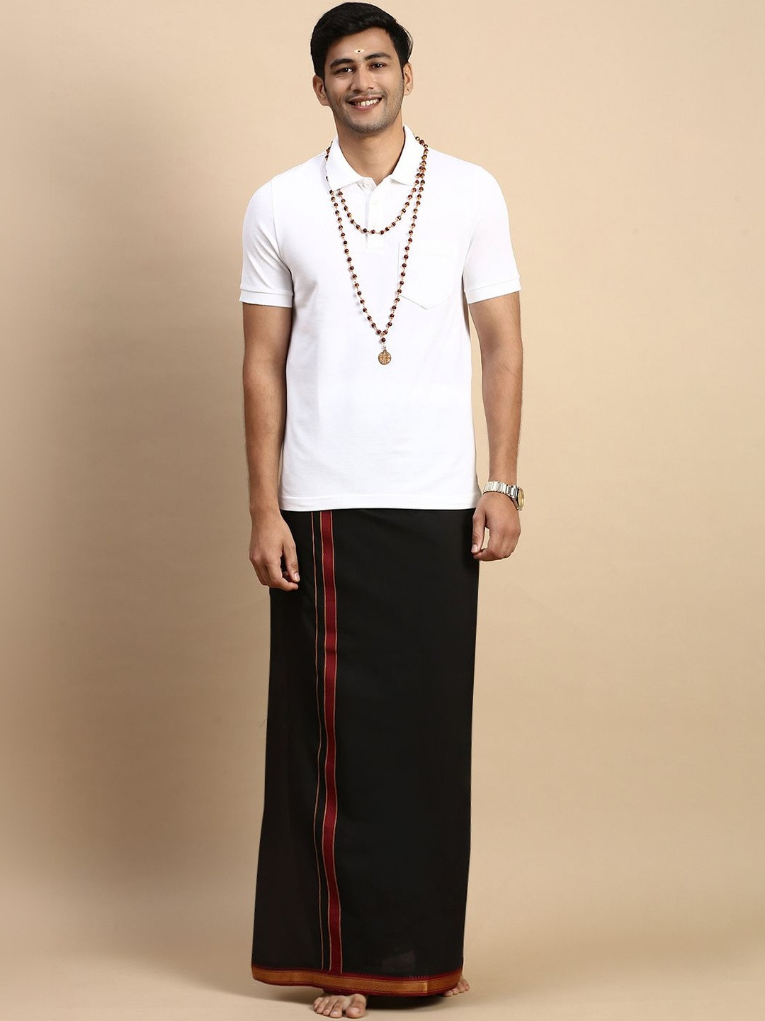Ramraj Men Shirt Collar Pure Cotton T-Shirt & Dhoti Set