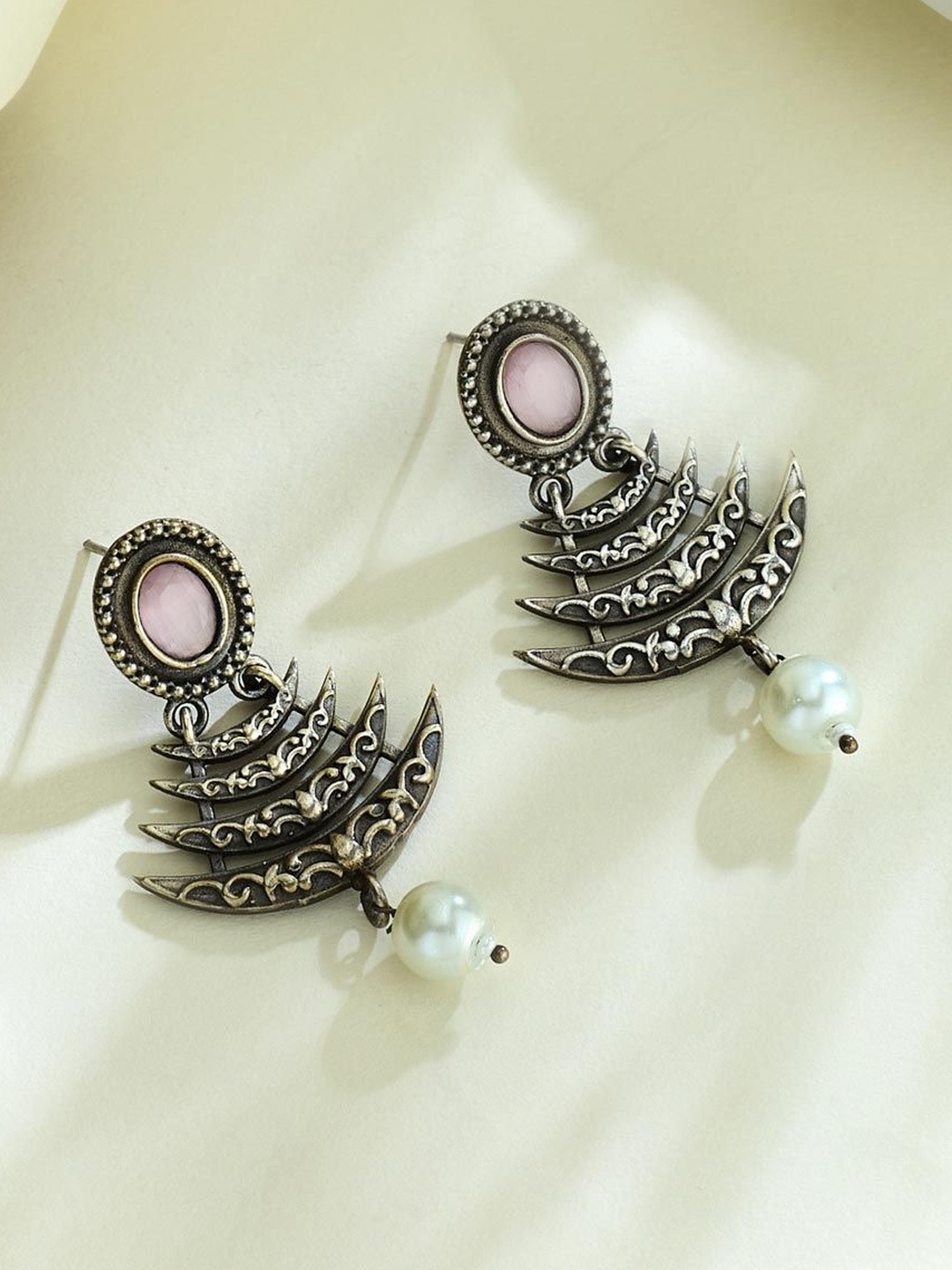 Fabindia Crescent Shaped Metal Drop Dangler Earrings