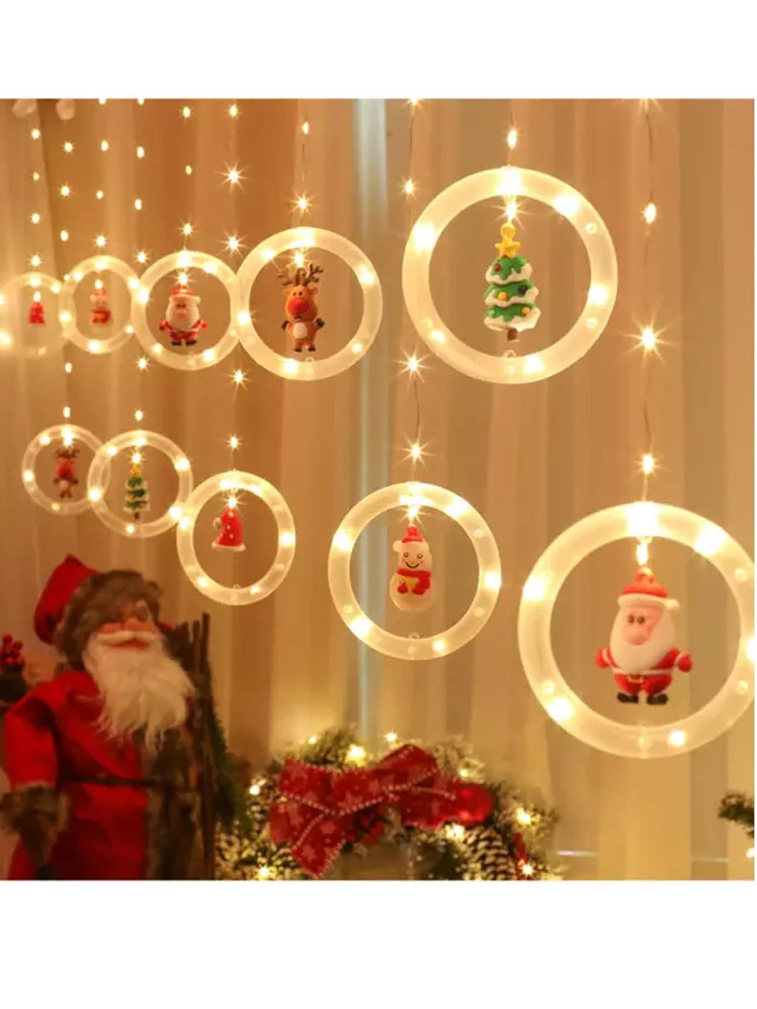 Quace Christmas Ring Curtain Theme 2.5m Warm-White Weather-Resistant String Lights